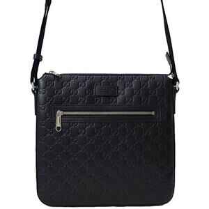 GUCCI Signature Guccissima Leather Messenger Crossbody Bag Black